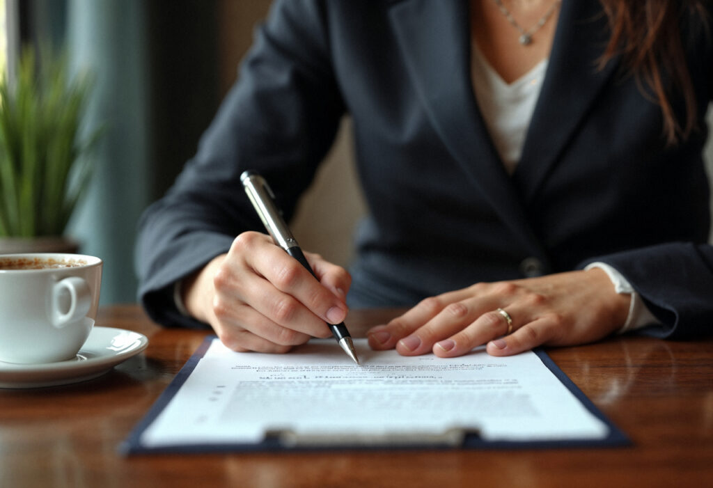 close up lawyer signing papers
